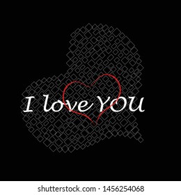 I love you.Valentine invitation with big heart made from cubes.Lovely.Romantic.