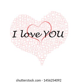 I love you.Valentine invitation with big heart made from cubes.Lovely.Romantic.