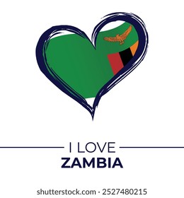 I Love Zambia Banner with Flag in Heart. Zambia love Emblem Isolated on White Background. Vector, Illustration, Isolated, Love, Background.