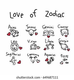 Love of zodiac cute cartoon vector illustration