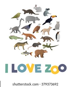 I love ZOO. Vector poster with animals images