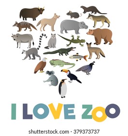 I love ZOO. Vector poster with animals images