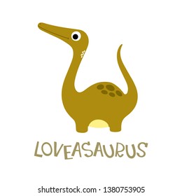 Loveasaurus. Cute dinosaur. Vector illustration.