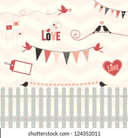 Lovebird Design Elements: A collection of design elements with love in mind. Can be used together or individually, Fully editable vector illustration