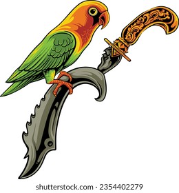 lovebird with ornament cleaver illustration