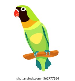 lovebird parrot sitting head turned black .  vector illustration