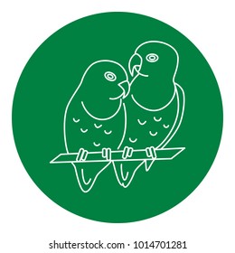 Lovebird parrots couple icon in thin line style. African tropical bird symbol in round frame.