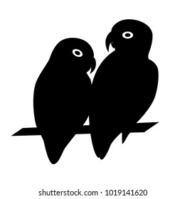 Lovebird parrots couple silhouette icon in flat style. African tropical bird symbol on white background