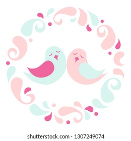 Lovebird with petal circle frame - pastel color