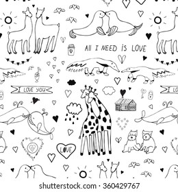 Lovebirds animals outline pattern