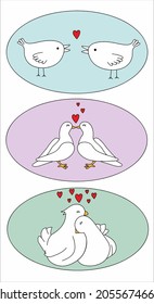 lovebirds, chicks, lovers, valentine's day, february 14, lovebirds illustration, hearts, postcards in vector for valentine's day