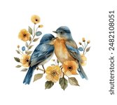 lovebirds and flowers vector illustration in watercolor style