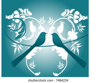 aves amorosas con follaje