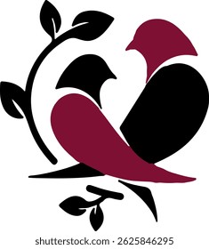 Lovebirds on a Branch – Minimalist Nature Emblem