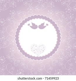 Lovebirds on seamless pattern background greeting card