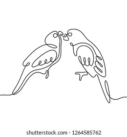 Lovebirds parrots continuous line vector illustration