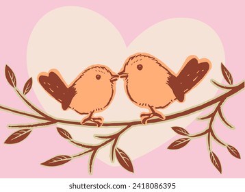 Lovebirds romantic illustration for weddings,  holidays, anniversary, Valentine's day.