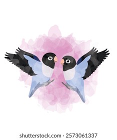 Lovebirds Valentine Day Animal Symbol of Love Postcard Watercolor Vector Illustration