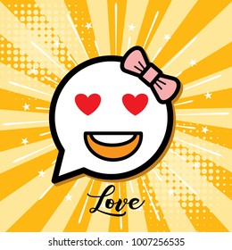 Love.Cartoon faces expressions and elements with halftone shadows,Emotions icon in pop art style, vector illustration. 