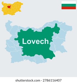 Lovech Bulgaria Map - Covered Bridge, Varosha Historical Quarter and Osam River Vector Outline.