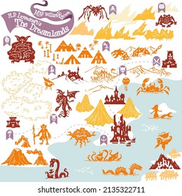 Lovecraft The Dreamlands fantasy map builder simple vector icon elements