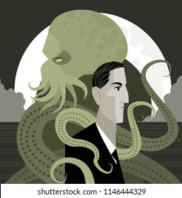 lovecraft writer and evil cthulthu dark octopus monsters