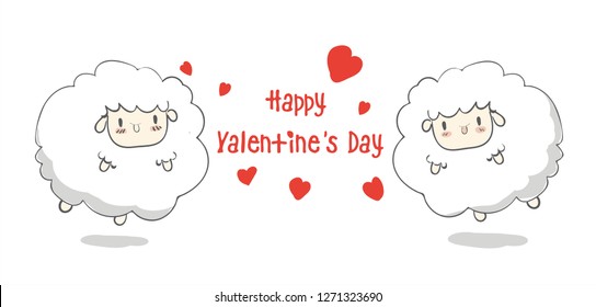 love,creative hand drawn card  Happy Valentine's Day,cute cartoon,sheep, greeting card greeting card with heart card vector,elements,love,flyers, invitation,brochure, posters,banners