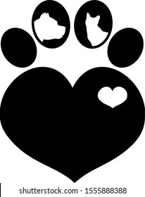 Loved Cat & Dog in Paw Print Logo, Emblem or T-shirt Decal