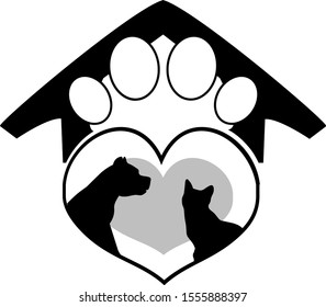 Loved Cat & Dog in Paw Print Logo, Emblem or T-shirt Decal