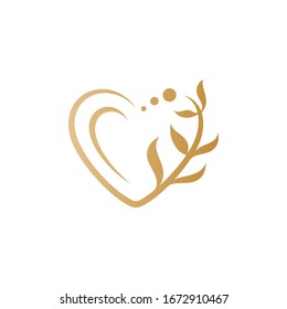 Diseño vectorial del logo del almacén de flores abstracto. Cosméticos, spa, salón de belleza, decoración, logo portador de boutique. Diseño de logotipo de corazón/amor con hoja.