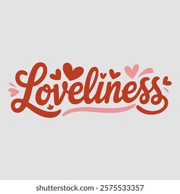 Loveliness script text typography valentine vector  transparent background