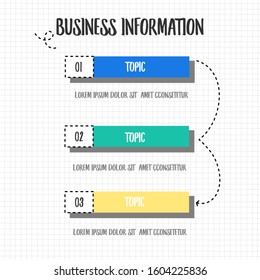 Lovely 3 Steps schedule design template. Infographic with option,topic, or step for business education grid paper presentation background