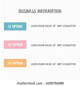 Lovely 3 Steps schedule design template. Infographic with option,topic, or step for business education grid paper presentation background