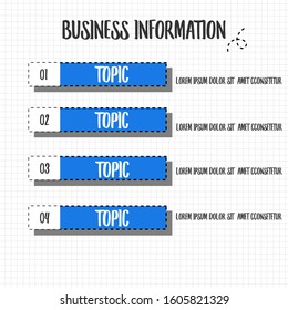Lovely 4 Steps schedule design template. Infographic with option,topic, or step for business education grid paper presentation background