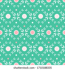 lovely Abstract Flower Seamless Pattern Background Wallpaper. Combination sweet calm colors of pink, and mint tosca. Floral Pattern for Textile Fabric and more.