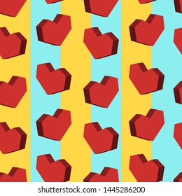 Lovely abstract red geometric seamless hearts pattern on colorful background . Vector illustration EPS 10.