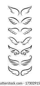 Lovely angel wings set - beautiful tattoo drawing. freehand design, ink, logo, elementáris or greeting card. Modern vector art. Symbol set.