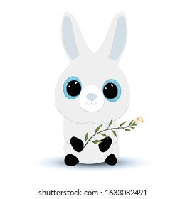 Lovely animal. Hare. Rabbit. Vector illustration For children. Animal with flowers.