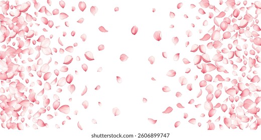Lovely apple tree blossom petals scattered on white groundwork vector illustration. Mother's day floral decor elements. Holiday spring pink bloom petals gentle Relaxing concept.