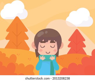 Lovely autumn background with girl