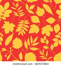 Lovely autumn leafs pattern in warm colors, seamless repeat. Trendy flat style. Great for backgrounds, cards, gift wrapping paper, home decor etc.