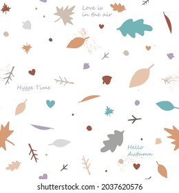 Der liebliche Herbst hinterlässt nahtlose Muster in hellpastellfarbenen Farben. Trendy doodle flach Stil. Ideal für Karten, Bekleidung, Tapeten, Geschenkpapier, Heimdekor usw.