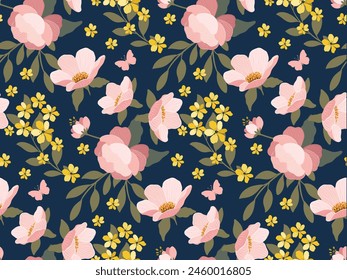 Lovely autumn roses, vector seamless pattern, Rose flower peony bloom background, floral arrangement, botanical print in vector