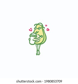Lovely avocado mascot character for milkshake drink logo design template
