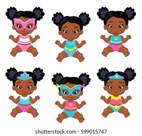 Lovely babes girls in a superhero costume. Vector isolated on white background.