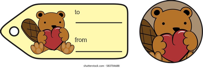 lovely baby Beaver cartoon heart sticker copyspace in vector fomat