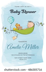 Lovely baby boy shower card, vector format