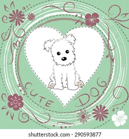 Lovely Baby Dog Puppy Heart Friend Love Floral Frame Beautiful Unique Flower Cute Vector Illustration