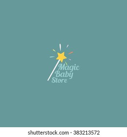 Lovely baby shop logo design template. magic wand shape. Vector illustration