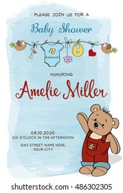 Lovely baby shower card with teddy bear, vector format